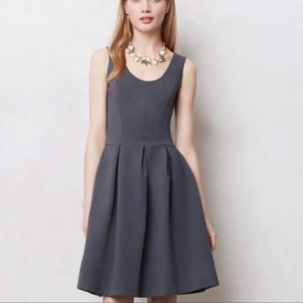 Anthropologie Bordeaux Grey Pleated dress